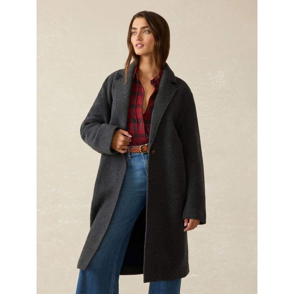 Faherty Atlantic Knit Coat Gray Soft One Button Wool Blend Pockets Long Sz Med